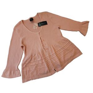 RQT cotton cardigan sweater peach button front peplum knit womens size L NWT